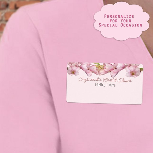 Etikett für das oberste Duschpapier mit Blumenrinn (Custom floral paper label name tag ready for your special occasion. Write in guest names on arrive.)