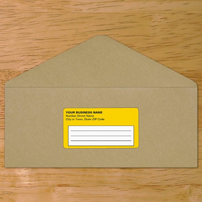 Etikett für den Versand schlichter Text Gelb (Plain text yellow business shipping label on envelope)