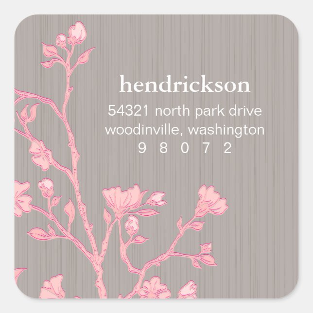 Etikett für die Adresse des Blumenzweigs Quadratischer Aufkleber (Vorderseite)
