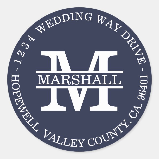 Etikett für die blaue Rücksendeadresse des Monogra Runder Aufkleber (Vorderseite)