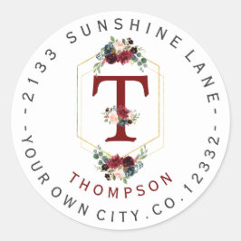 Etikett für die Boho Floral Gold Monogramm-Circle- Runder Aufkleber