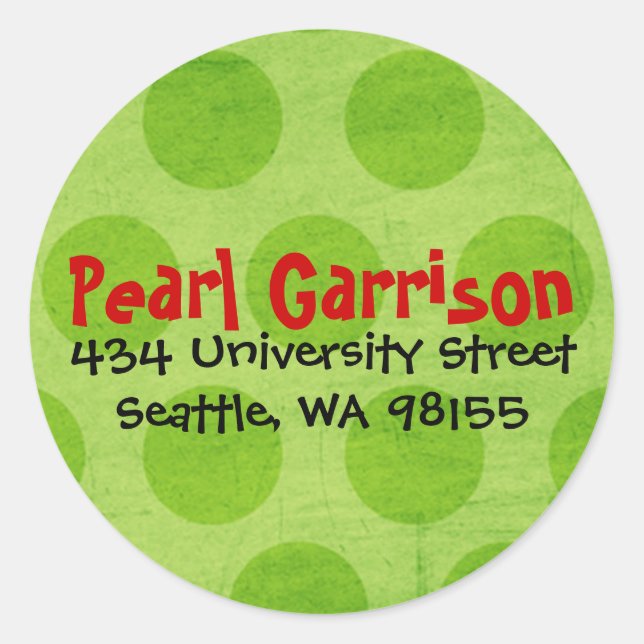 Etikett für die Rücksendeadresse für den grünen Po Runder Aufkleber (Vorderseite)
