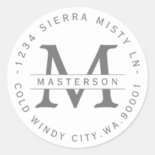 Etikett für die silbergraue Rücksendeadresse des M Runder Aufkleber