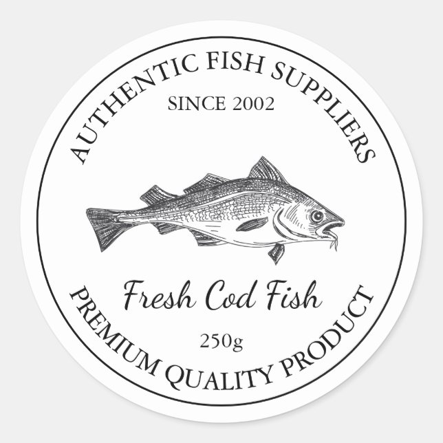Etikett für die Verpackung von frischem Kabeljau Runder Aufkleber (Vorderseite)