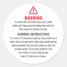 Etikett für die Warnung und das Brennen von Kerzen