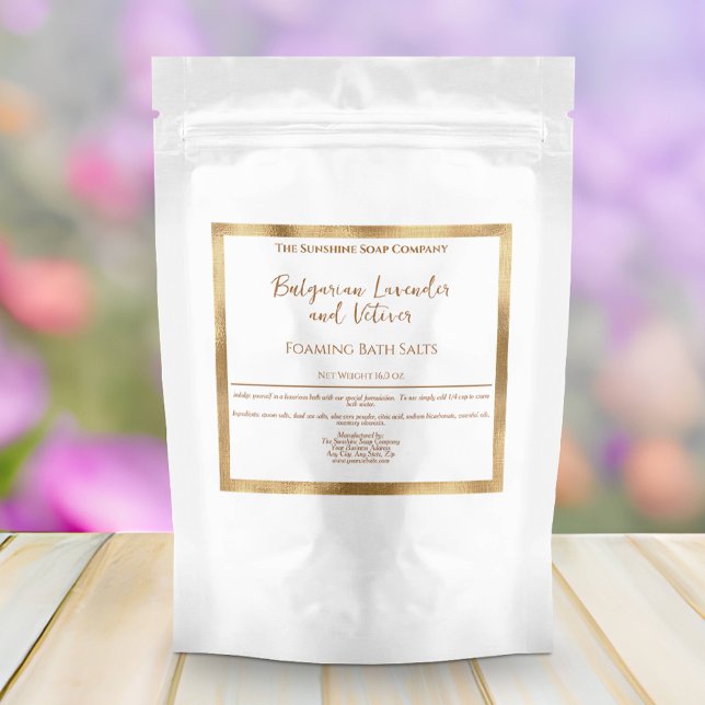 Etikett für die weißen und goldenen Blütensäcke (Von Creator hochgeladen)