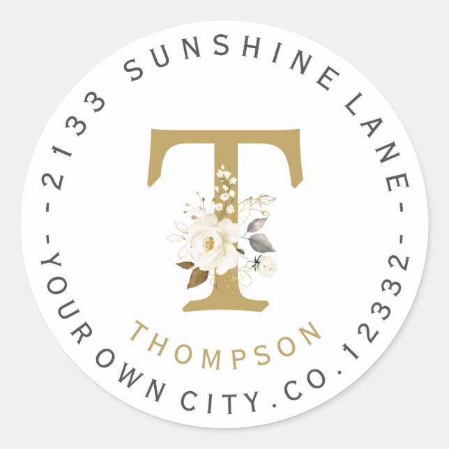 Etikett für die weißfarbige Monogramm-Adresse Runder Aufkleber (Vorderseite)