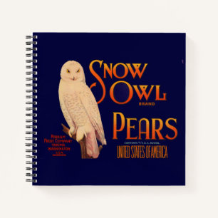 Etikett für eine Obstkiste der Marke Snow Owl Birn Notizbuch