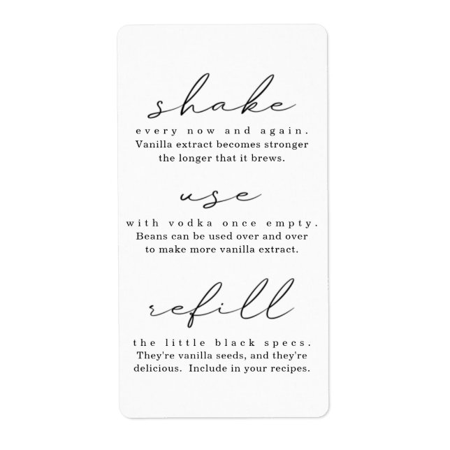 Etikett für hausgemachte Vanilla Extract-Anweisung (Vorne)