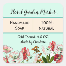 Etikett für hausgemachte Wasserfarben-Seife Quadratischer Aufkleber