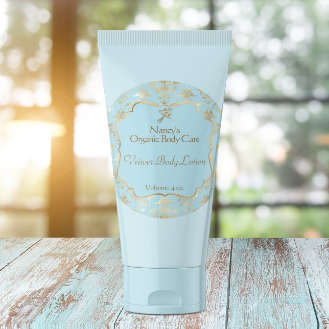 Etikett für hellblaue und goldfarbene Damaskosmeti Runder Aufkleber (Von Creator hochgeladen)