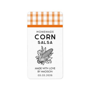Etikett für Mais-Salsa mit Maiskolben und karierte Adressaufkleber