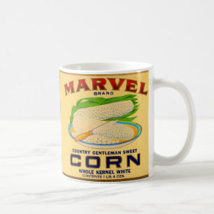 Etikett für Marvel-Dosen aus Mais aus den 1930ern Kaffeetasse