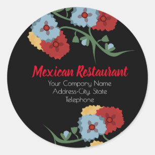 Etikett für mexikanisches Restaurant Blumen Geschä Runder Aufkleber