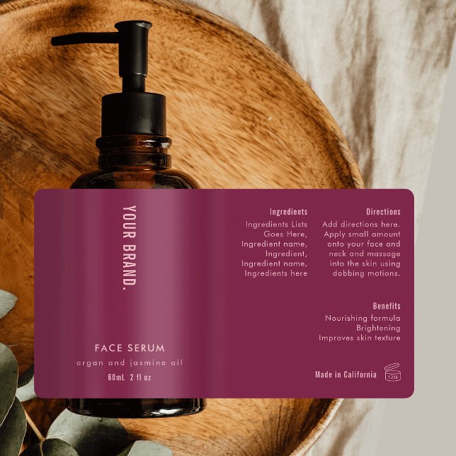 Etikett für neutrale Mulberry-Flasche und rosafarb (Modern Mulberry Red & Dusty Pink 2 OZ Dropper Bottle Label *verify size to ensure a good fit*)