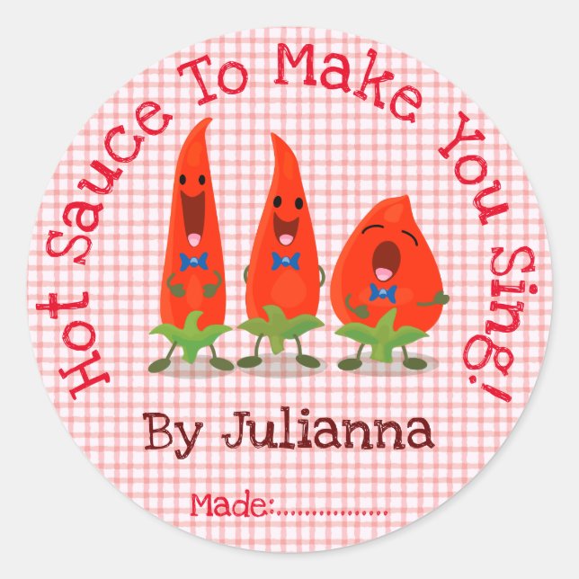 Etikett für niedliche Chili Pfeffer Cartoon Runder Aufkleber (Vorderseite)