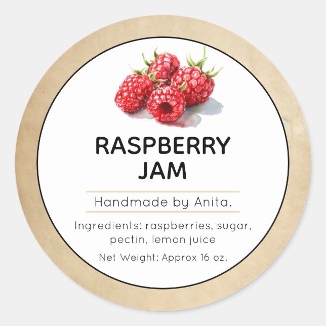Etikett für Raspberry Jam oder Jelly Canning Jar Runder Aufkleber (Vorderseite)