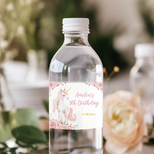 Etikett für rosa Einhorn-Blumen-Geburtstags-Wasser
