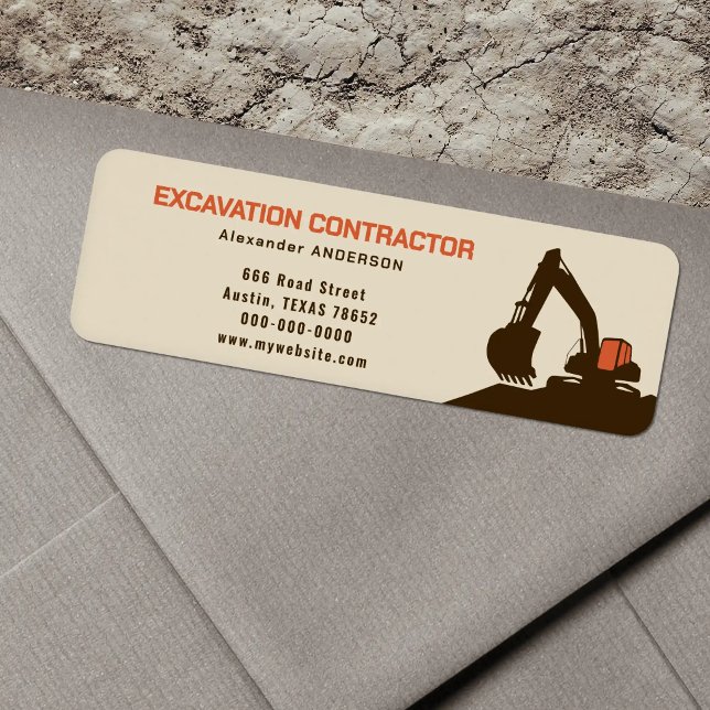 Etikett für Rücksendeadresse eines Aushubunternehm (Excavation Contractor Return Address Label)