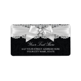 Etikett für Schwarz/Weiß-Damast und Perlenbow-Adre Adressaufkleber