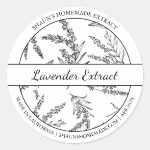 Etikett für Schwarz-Weiß-Sketch-Lavendel-Extract Runder Aufkleber