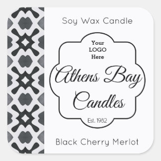 Etikett für schwarze und weiße geometrische Kerzen Quadratischer Aufkleber