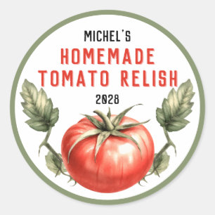 Etikett für selbstgemachte Tomatenrelish im Vintag Runder Aufkleber