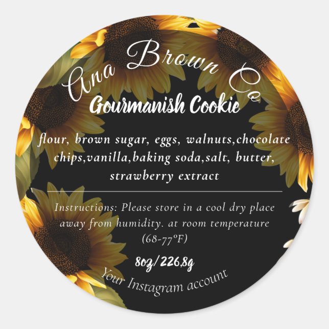 Etikett für Sonnenblumen Runder Aufkleber (Vorderseite)