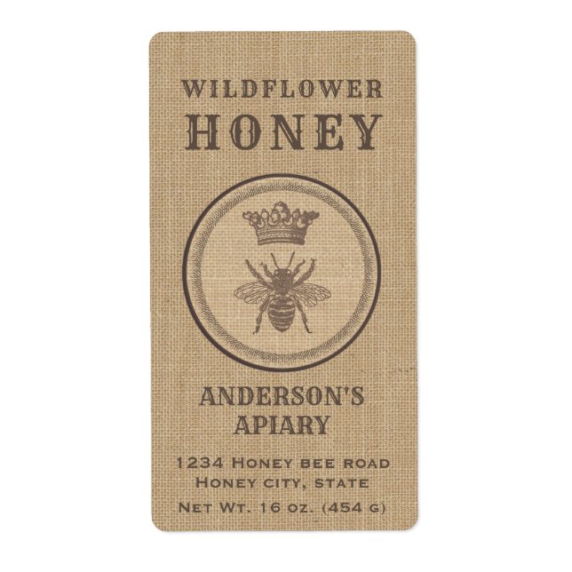 Etikett für Vintage Leinen rustikale Konfitüre (Vorne)