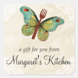 Etikett für Vintage Schmetterlingsgabel Quadratischer Aufkleber