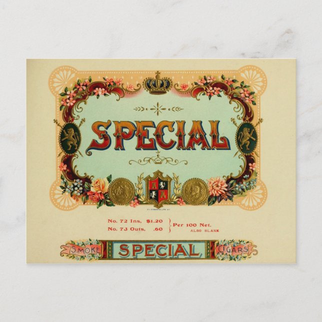 Etikett für Vintage Zigarrenboxen Postkarte (Vorderseite)