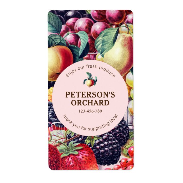 Etikett für Vintages botanisches Obst und Bauer (Vorne)