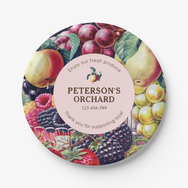 Etikett für Vintages botanisches Obst und Bauer Pappteller (Vorderseite)