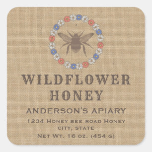 Etikett für Vintages Leinen rustikales Bienenhonig Quadratischer Aufkleber