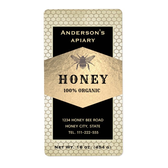 Etikett für Vintages, rustikales Goldhonigbienenja (Vorne)