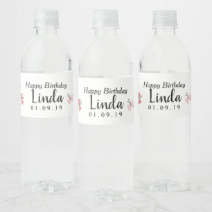 Etikett für Wasserflasche zum Geburtstag mit rosa 