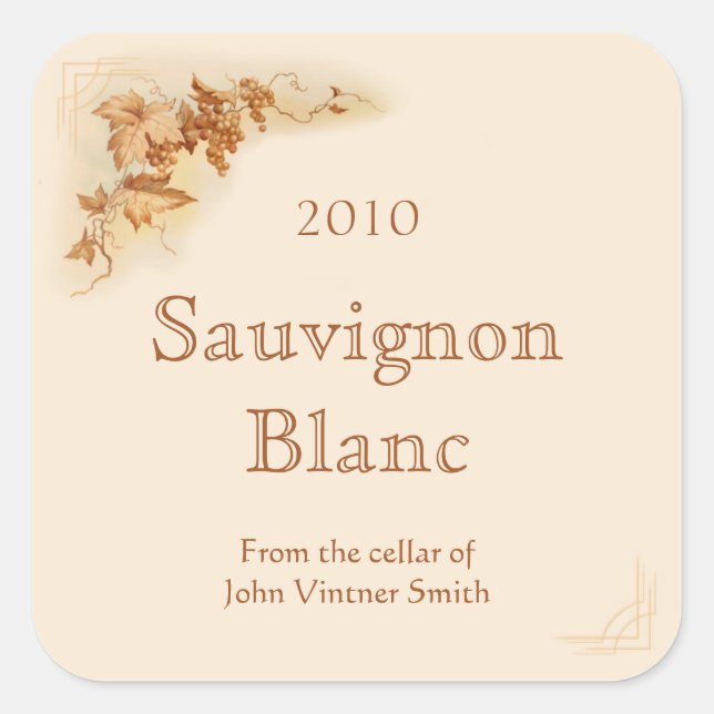Etikett für Weinflaschen Quadratischer Aufkleber (Vorderseite)