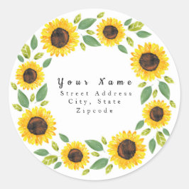Etikett "Handgemalte Sonnenblumenblume" Runder Aufkleber