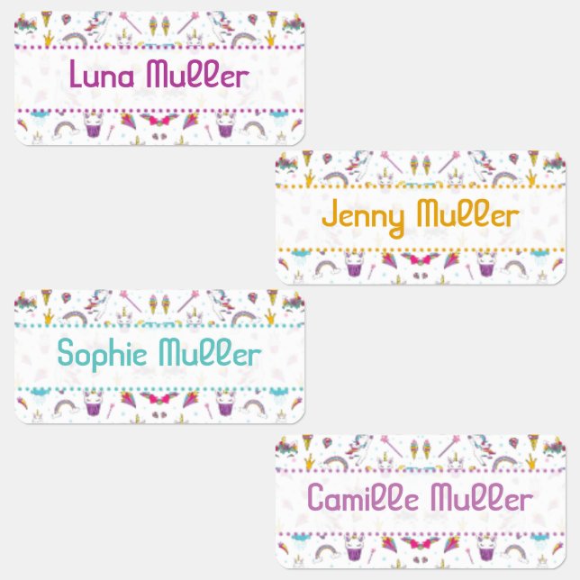 Etikett Kleidung für Kinder Thema Einhorn (Gruppe)