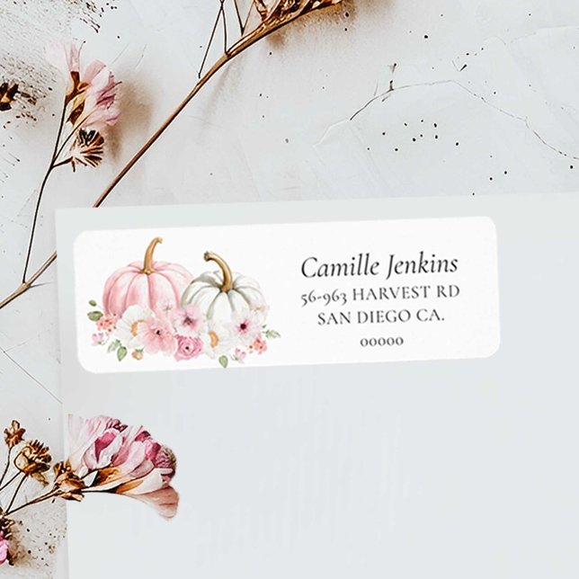 Etikett mit Adresse Herbst Kürbis Rosa (Pink Pumpkin Fall Baby Shower Address Label)
