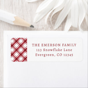 Etikett mit Karierter Rücksendeadresse rot und wei