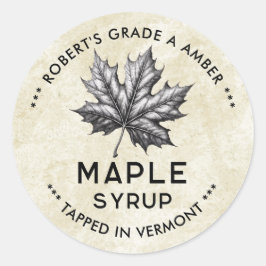 Etikett mit Vintagem Ahornsirup mit Blatt Runder Aufkleber