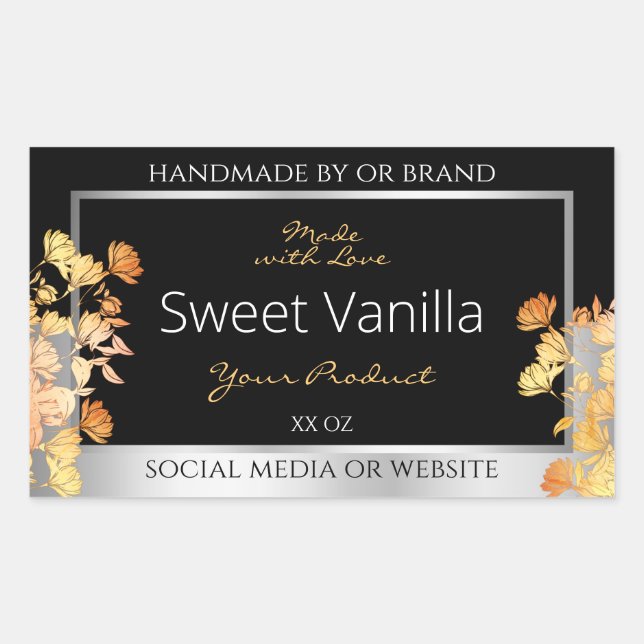 Etikett Orange Silver Rechteckiger Aufkleber (Vorderseite)