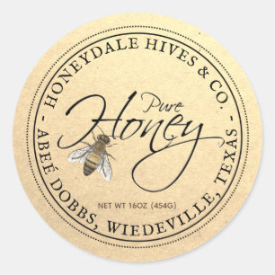Etikett "Pure Honey Vintag Bee Kraft" Runder Aufkleber