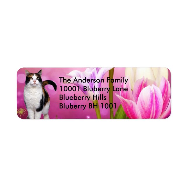 Etikett Rücksendeadresse Katze & Blumen (Vorne)