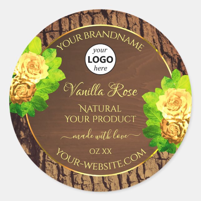 Etikett und Logo von Holzkörnchen mit Baumrinde Runder Aufkleber (Vorderseite)