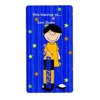 Etiketten Aufkleber Exlibris Junge Skateboard