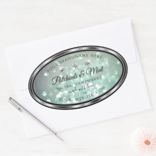 Etiketten für Aquamarine Glitzer von Pastel mit Di Ovaler Aufkleber