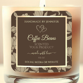 Etiketten für braune und goldene Blumenprodukte mi Quadratischer Aufkleber