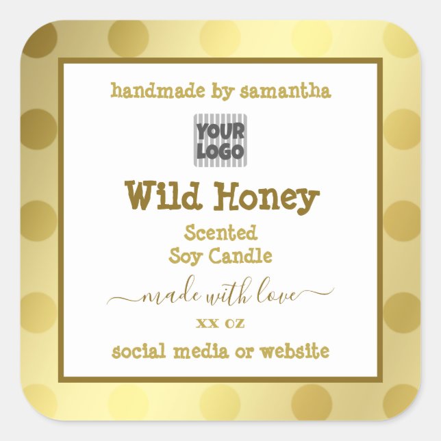 Etiketten für die Verpackung von Gold-White-Logos Quadratischer Aufkleber (Vorderseite)
